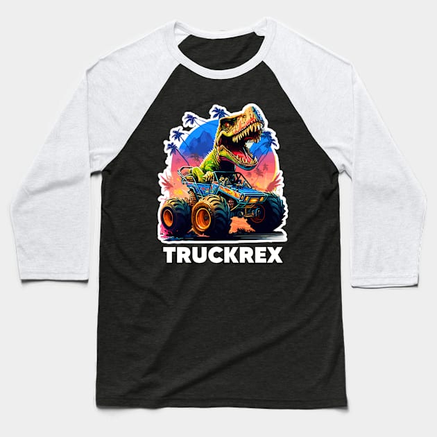 T-Rex Truck, Monster Truck - 4 Baseball T-Shirt by Megadorim